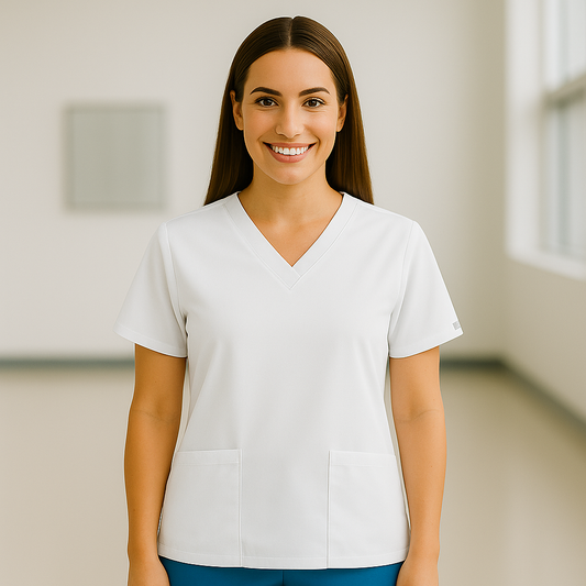 Haut médicale blanc pour femme avec col en V ( haute qualité )