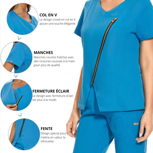 Uniforme médicale avec fermeture éclaire inclinée