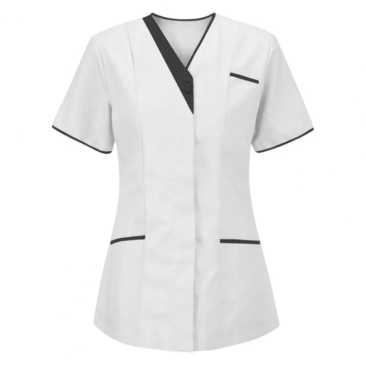 Haut médicale blanc à col noir pour femme