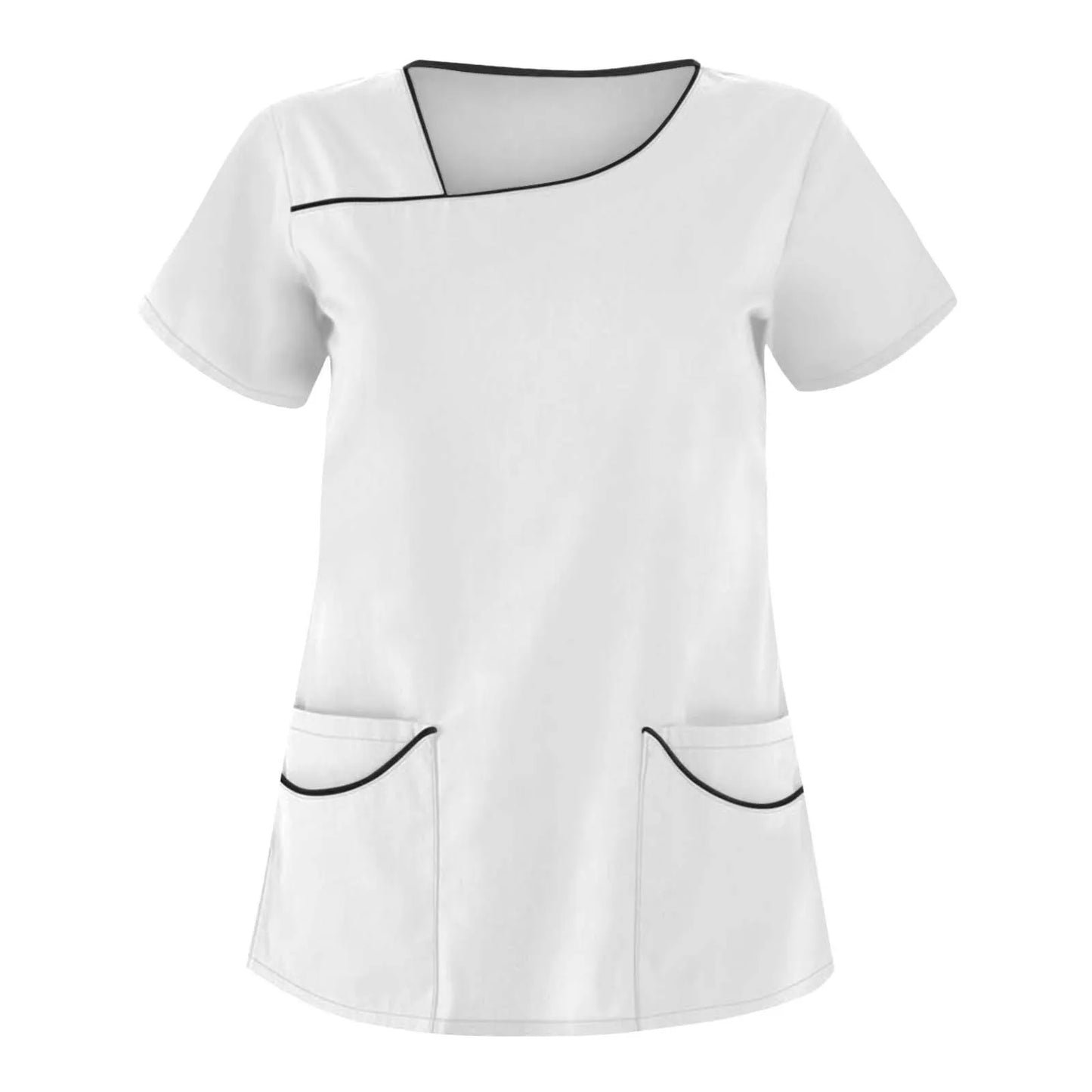 Haut de gommage médicaux blanc à col noir pour femme