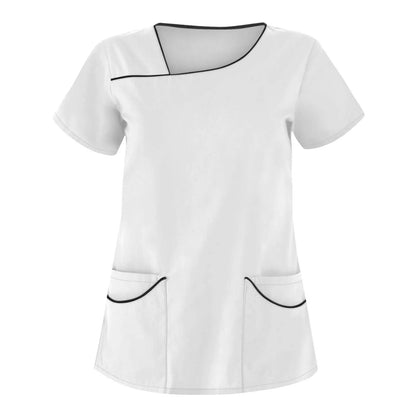 Haut de gommage médicaux blanc à col noir pour femme