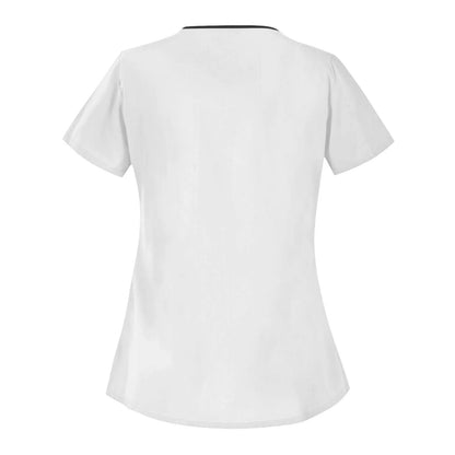 Haut de gommage médicaux blanc à col noir pour femme